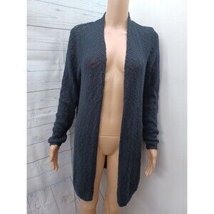Cato Women Black Open Front Cardigan Sweater Back Chiffon Pleated Sz M